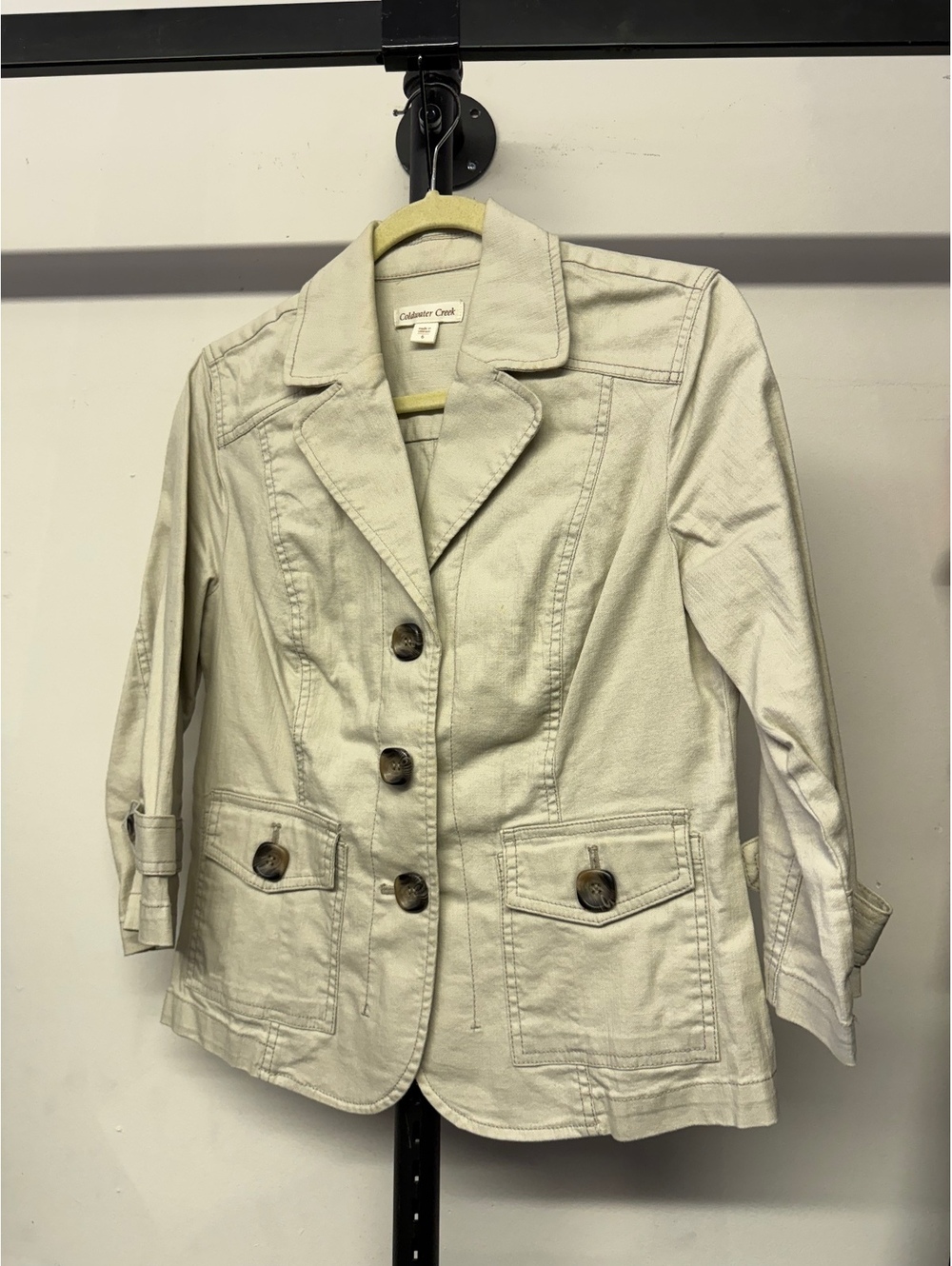 Coldwater Creek Khaki Beige Cotton Utility Blazer Jacket - Size 6